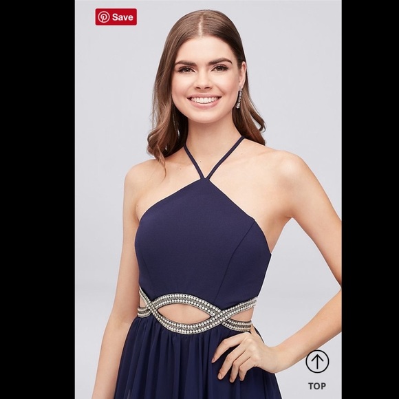 Pearl cutout Navy Blue Prom Dress- David’s Bridal - Picture 2 of 8